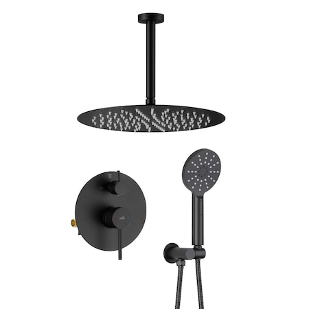 Kibi Circular Pressure Balanced Ceiling Mounted 2-Function Shower System w Rough In Valve- Matte Black KSF408MB